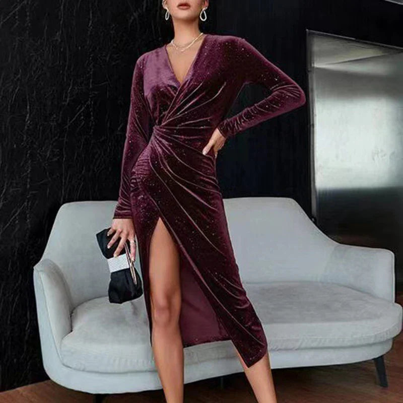 evening elegancethe gold velvet nightclub slim dress brings