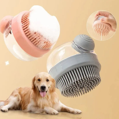 pet bath brush combines gentle grooming