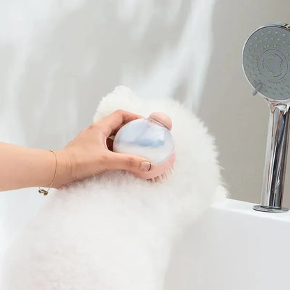 pet bath brush combines gentle grooming